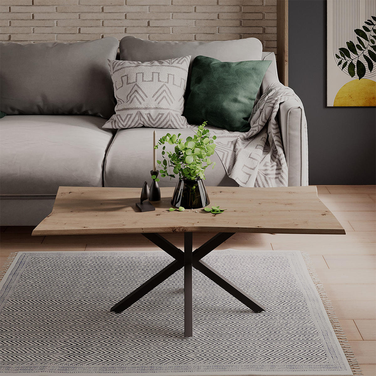 COUCHTISCH Yan Artisan 110 x 50 cm - Hellgrau, Holzwerkstoff (50/110/40cm) - Vicco