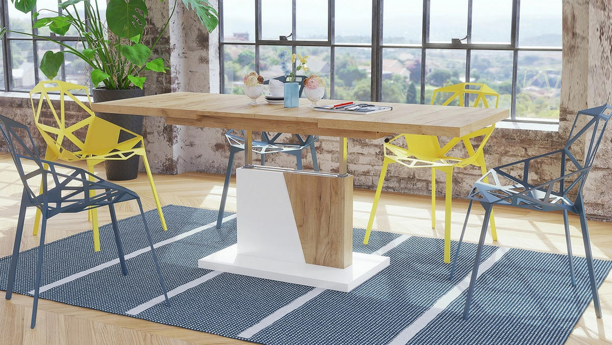 COUCHTISCH rechteckig Eiche Gold - Weiß matt ausziehbar höhenverstellbar - Eichefarben, Holzwerkstoff (70/120/60cm) - designimpex