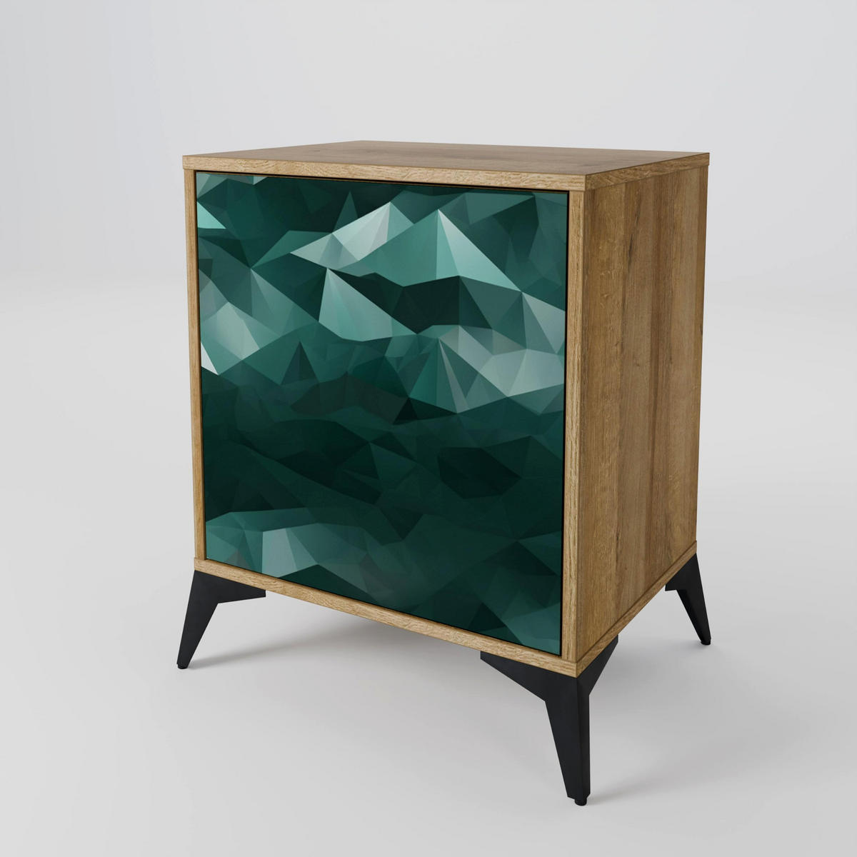 SIDEBOARD POLYGONAL FLOATING, Eichefarben, 57,5x42x67,5 cm, Schwarze Metall-Rahmenfüße - Eichefarben/Multicolor, Holzwerkstoff/Metall (57.5/67.5/42cm) - SpaceRebels