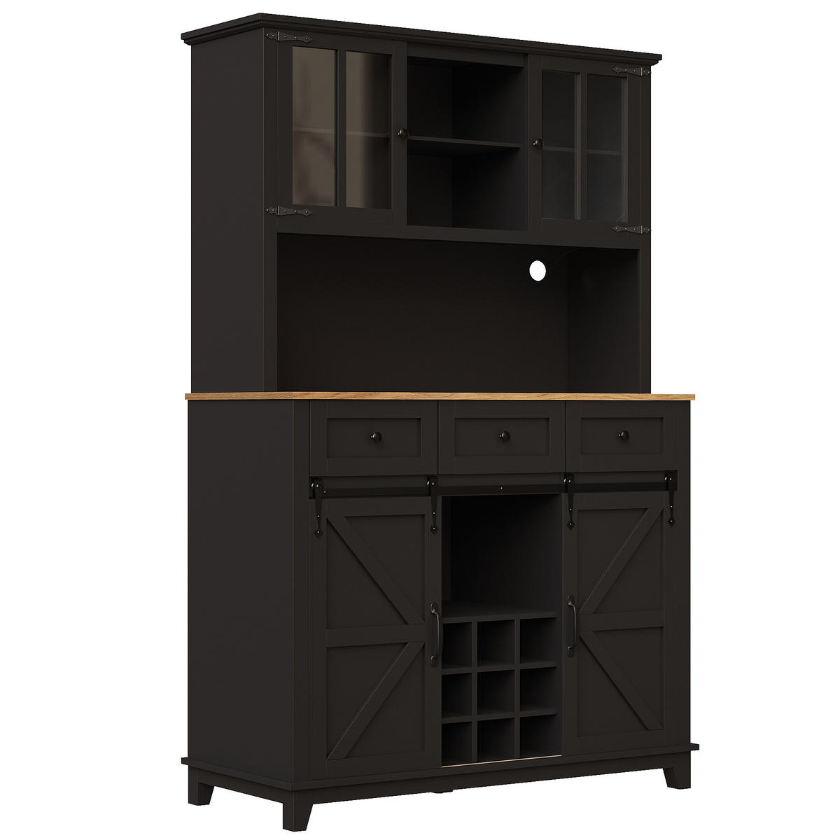 BUFFETSCHRANK Schwarz 105/38.4/180 cm - Schwarz, Holz (105/180/38.4cm) - PANGIVO