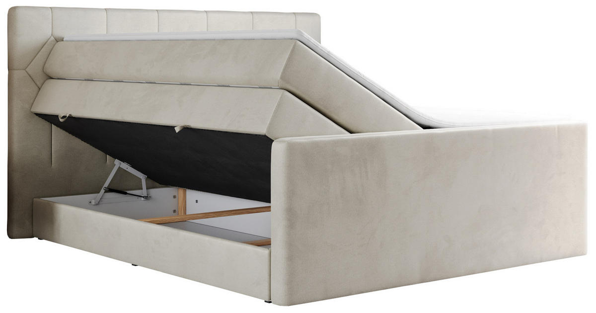 BOXSPRINGBETT KING EIGAR 200/200 Beige Velvet - H3 - Beige, Holz/Textil (200/200cm) - MKS