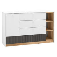 KOMMODE Torino Weiß / Eiche Castello / Graphit 138 / 40 / 86cm - Weiß, Holz/Holzwerkstoff (138/86/40cm) - Feldmann-Wohnen
