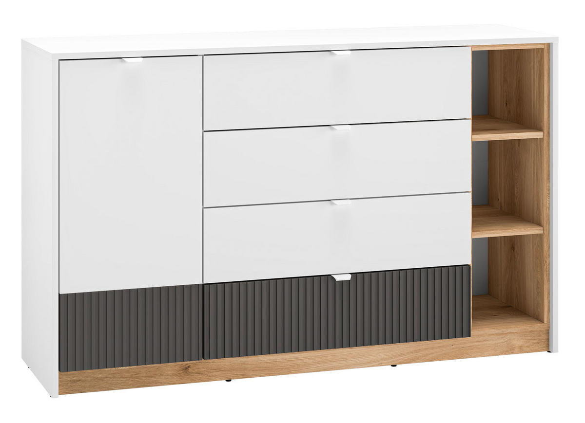 KOMMODE Torino Weiß / Eiche Castello / Graphit 138 / 40 / 86cm - Weiß, Holz/Holzwerkstoff (138/86/40cm) - Feldmann-Wohnen