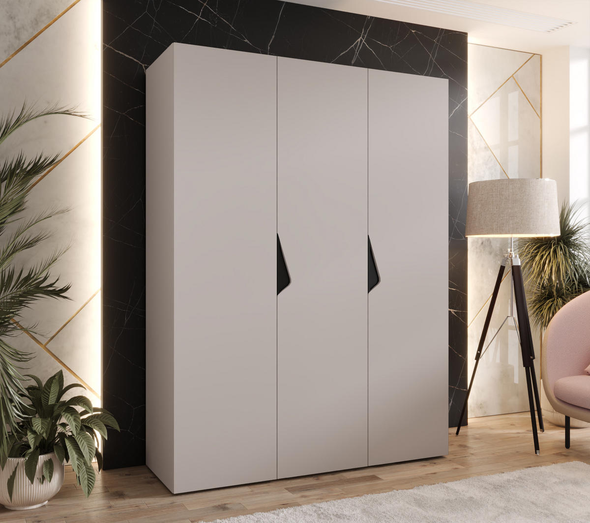 DREHTÜRENSCHRANK 202/150/52 3-türig - Beige/Schwarz, Holz/Metall (150/202/52cm) - Abiks Möbel