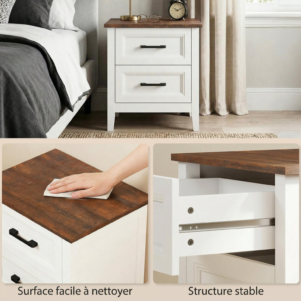 NACHTSCHRANK DE-12960 2 Schubladen, Landhausstil Weiß/Braun - Weiß, Holzwerkstoff (35/50/45cm) - ComfortXL