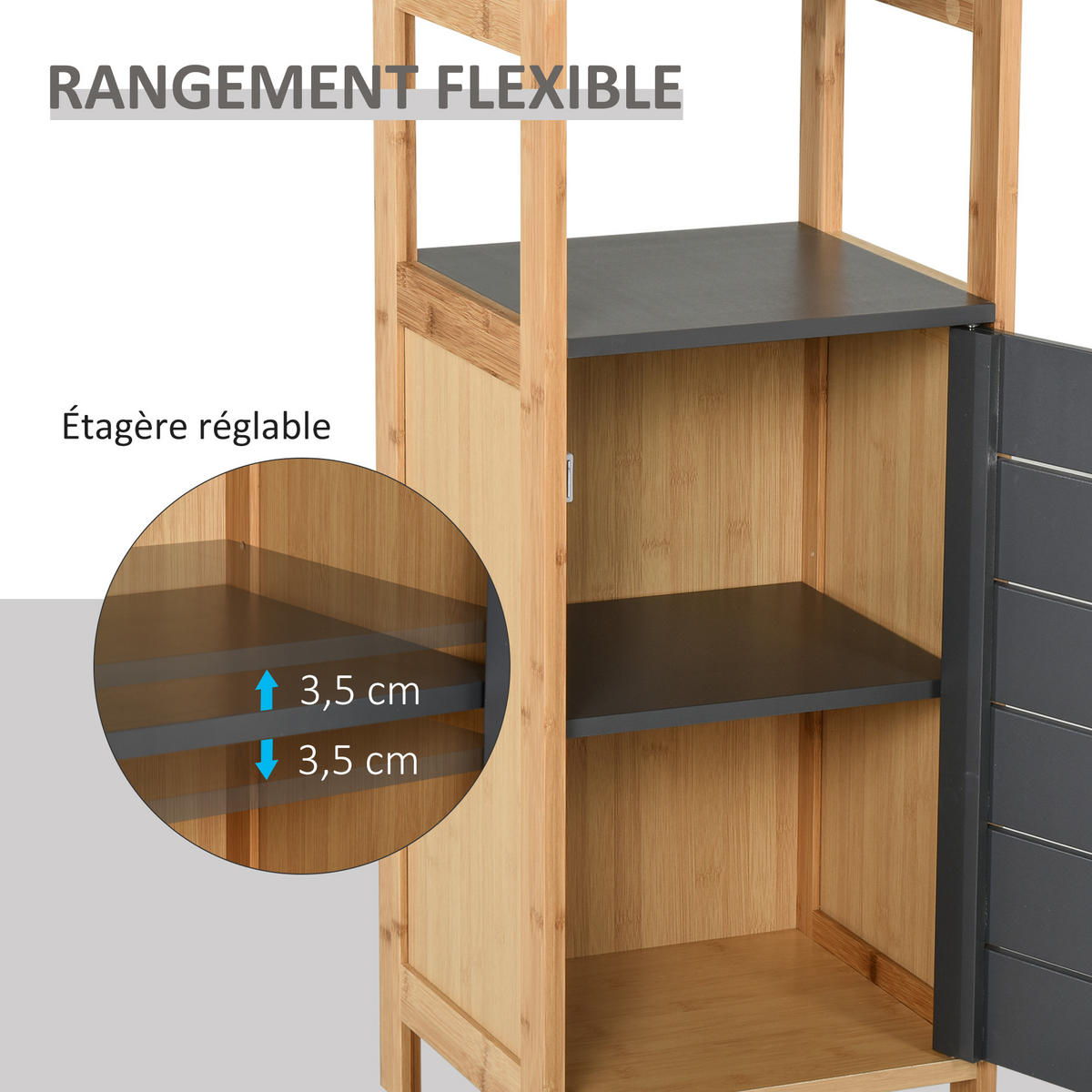 MIDISCHRANK DE-12325 32/30/80 cm mit Tür und Schublade Bambou und Grau - Grau, Holzwerkstoff (30/80/32cm) - ComfortXL