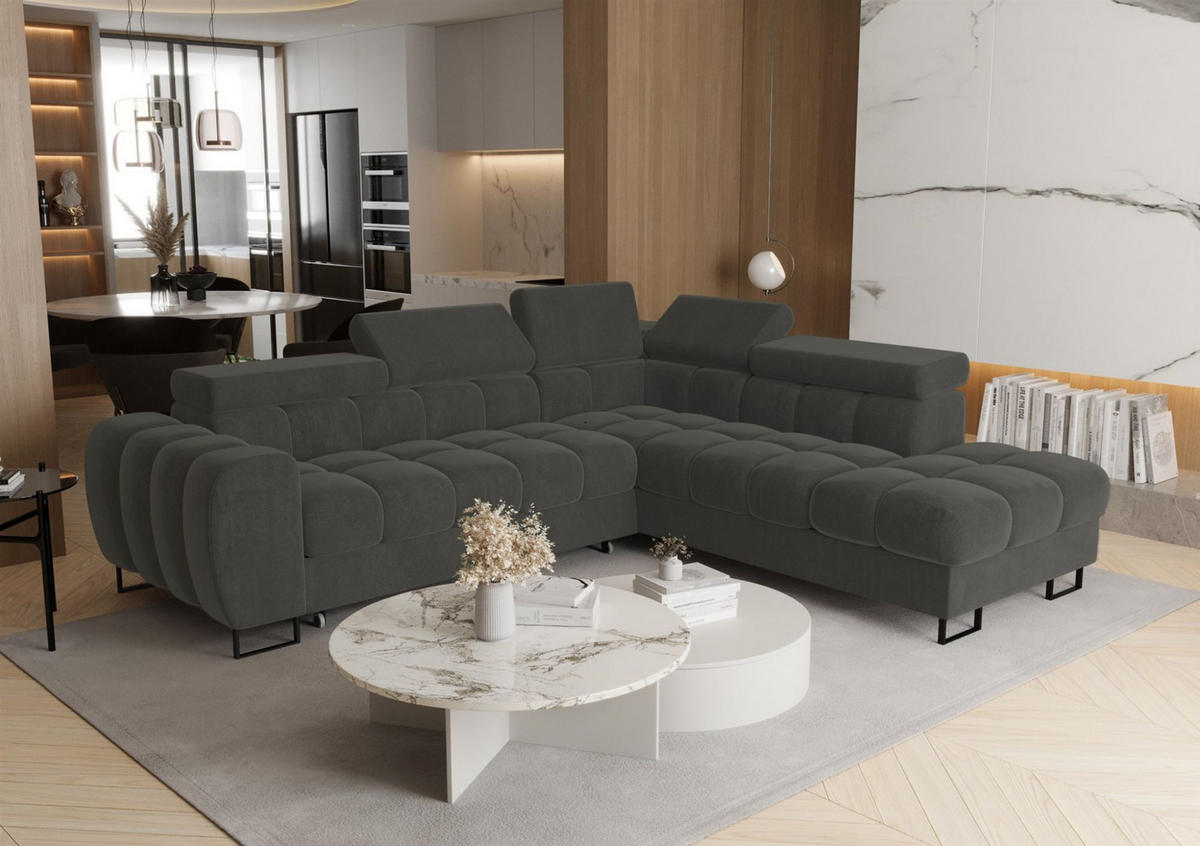 ECKSOFA Bastien Max Mit Schlaffunktion - Grau, Holzwerkstoff/Textil (260/225cm) - Fun Möbel
