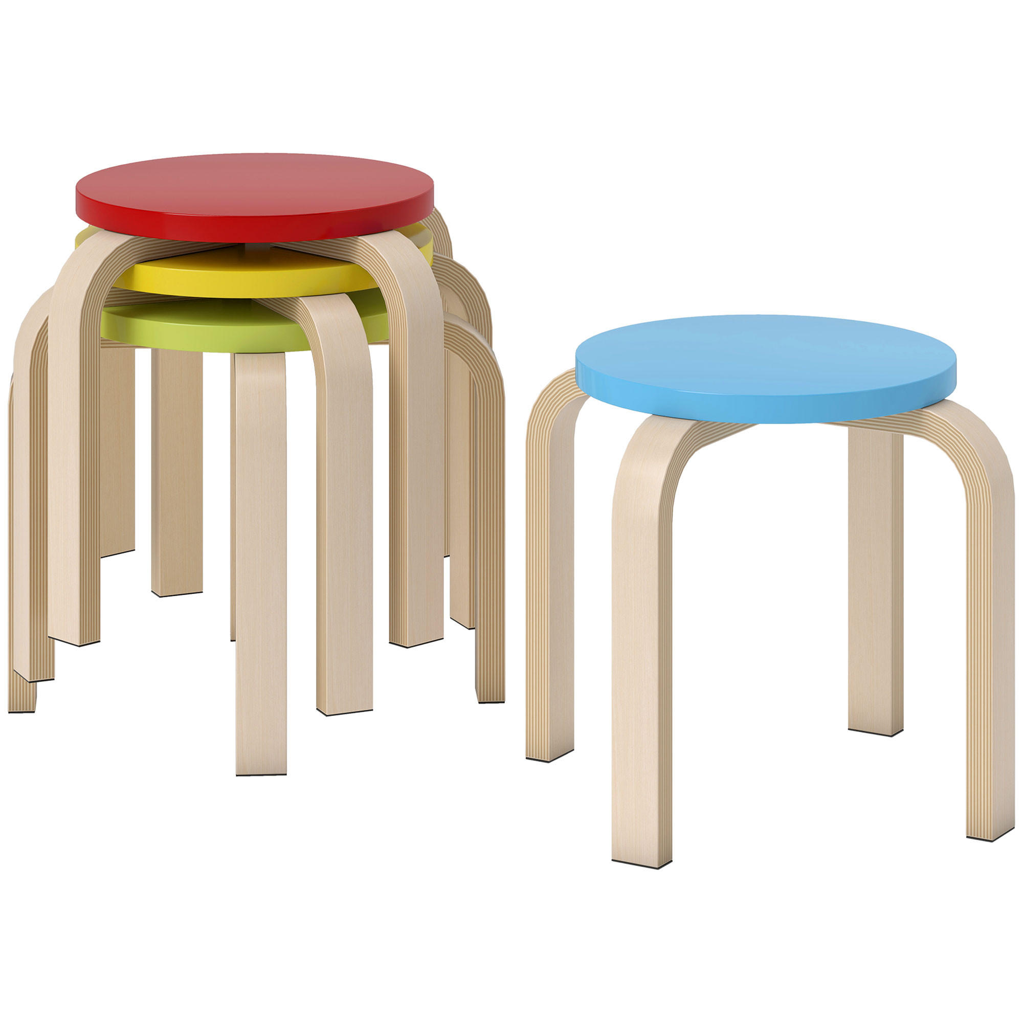 STAPELHOCKER DE-06894 4er-Set lackiert mit Filzfußpolstern aus Birken-Sperrholz Bunt - Multicolor, Holzwerkstoff (36/30/36cm) - ComfortXL