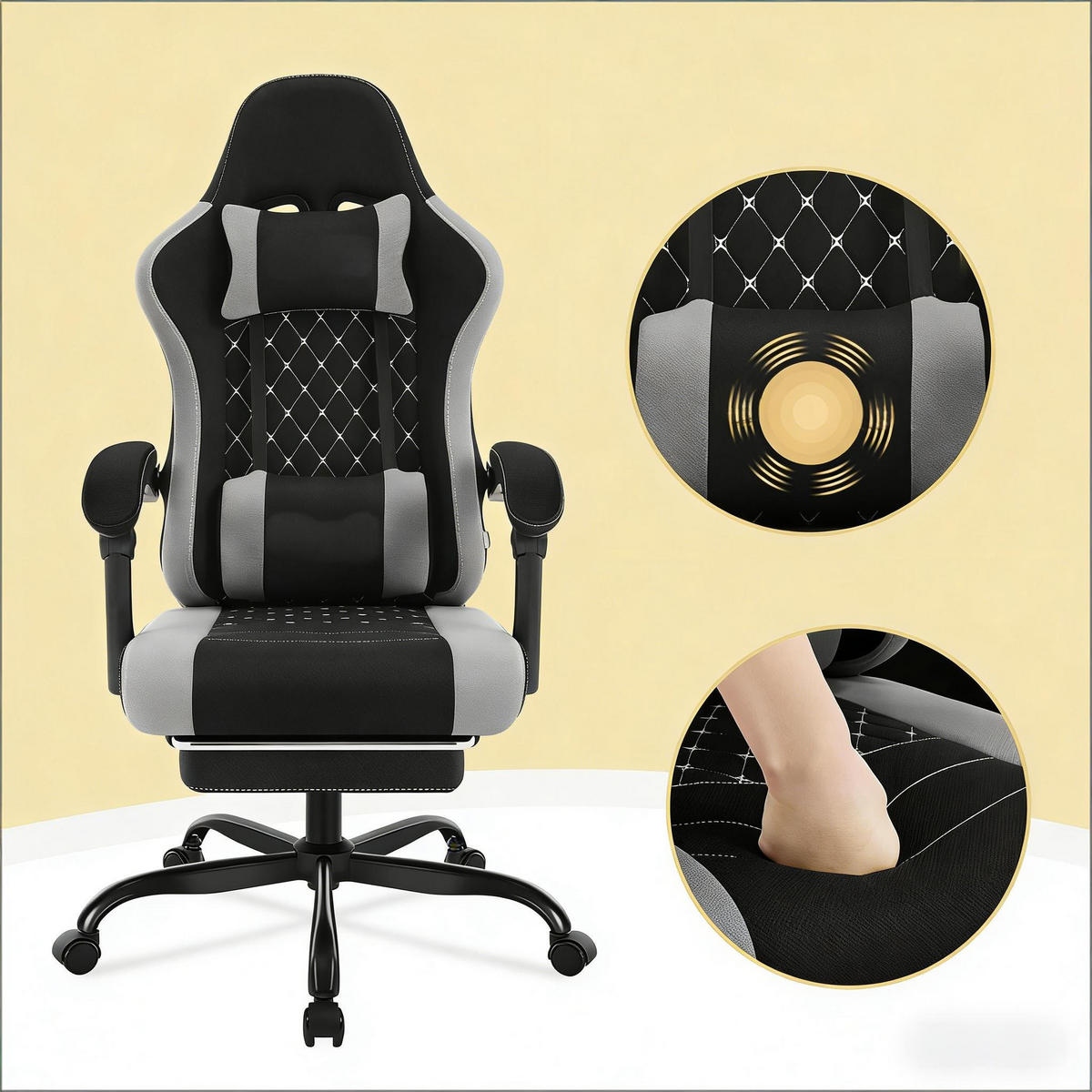 GAMINGSTUHL Schwarz/Grau 70/70/127 cm - Schwarz, Metall (70/127/70cm) - PANGIVO