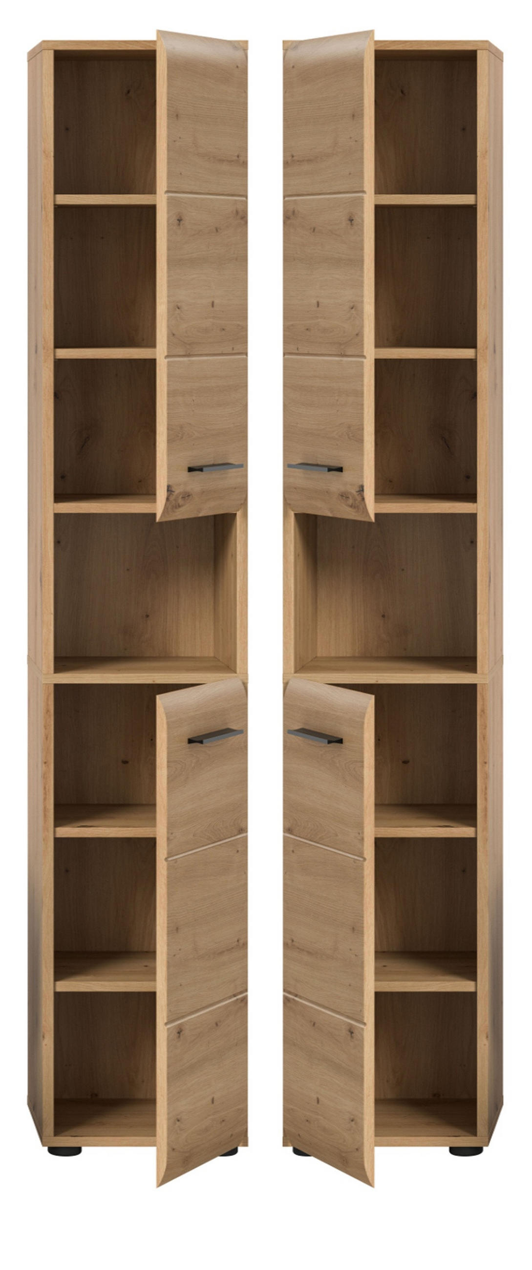 HOCHSCHRANK Eiche Artisan, Badschrank 30 x 185 cm, Türanschlag wechselbar, Cover - Schwarz/Eiche Artisan, Holzwerkstoff/Kunststoff (30/185/30cm) - Inn.Furn