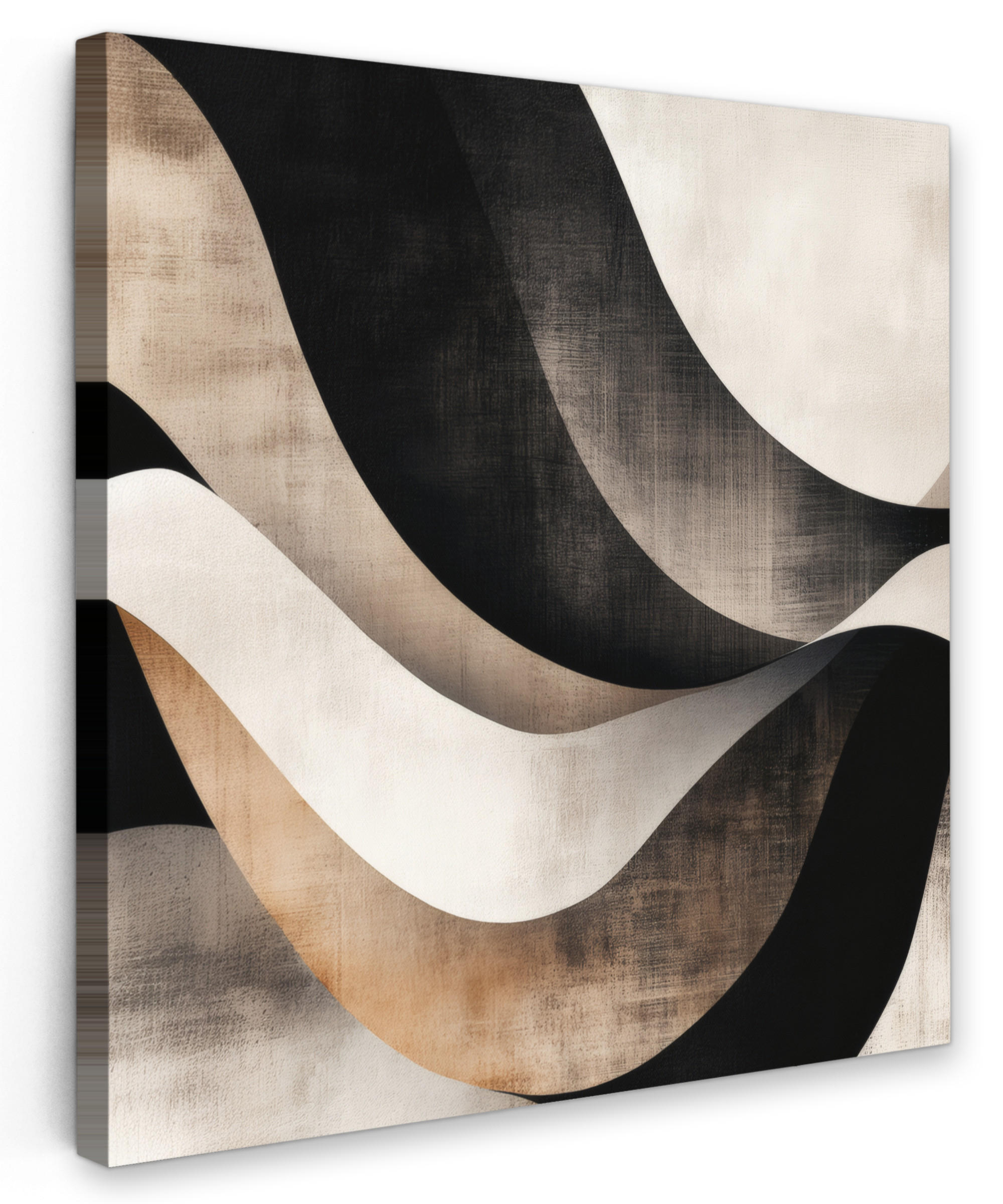 LEINWANDBILD Abstrakt - Wellen - Schwarz - Verwittert 90x90 cm - Trüffeleichefarben, Textil (90/90cm) - MuchoWow