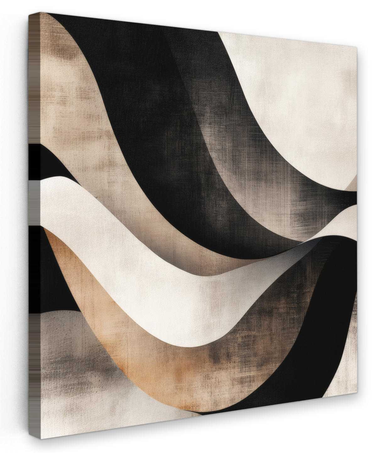 LEINWANDBILD Abstrakt - Wellen - Schwarz - Verwittert 90x90 cm - Trüffeleichefarben, Textil (90/90cm) - MuchoWow