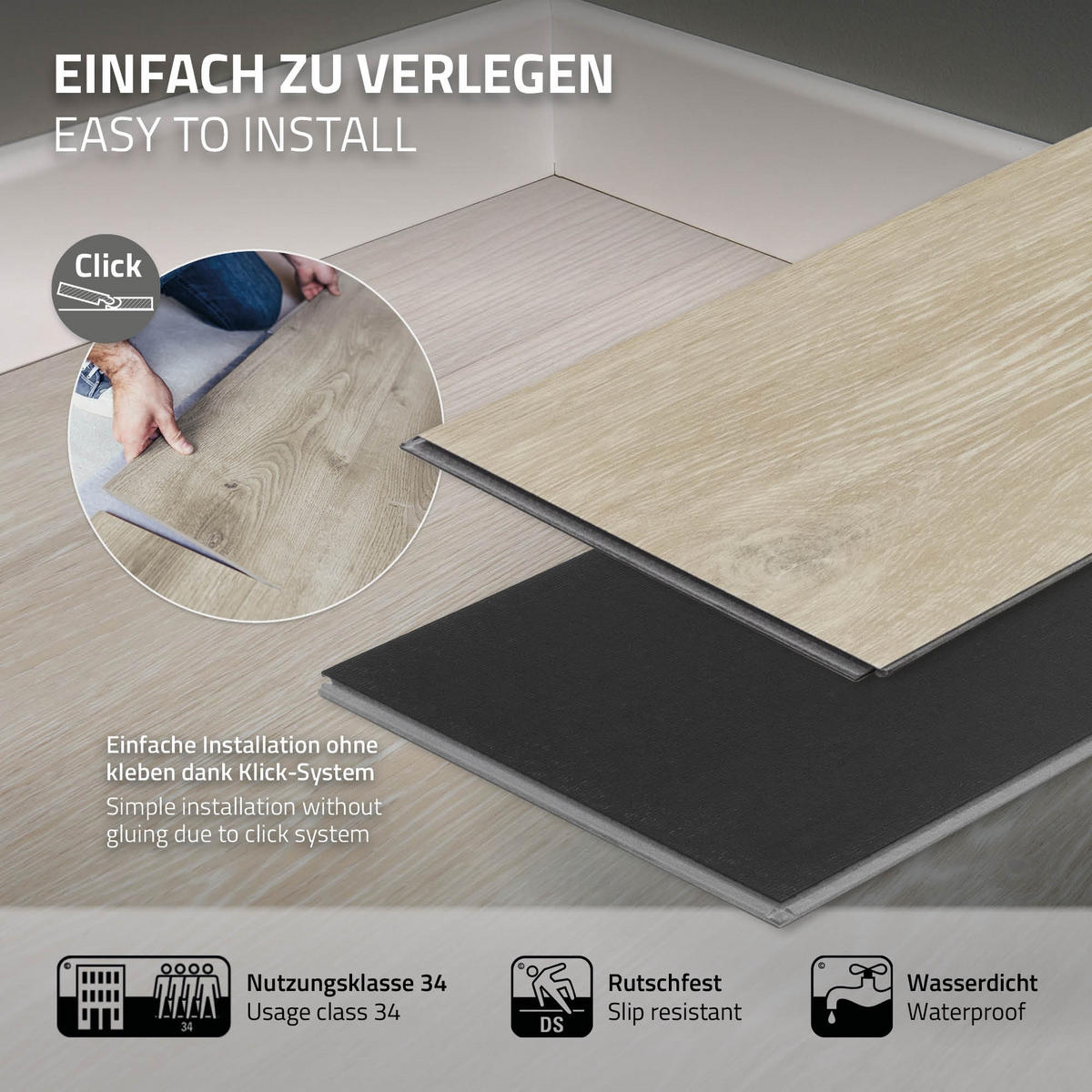 VINYLBODEN Click 3,08m²/14 Dielen Afterglow Eiche - Hellgrau, Kunststoff (122/18/0.42cm) - ML-DESIGN