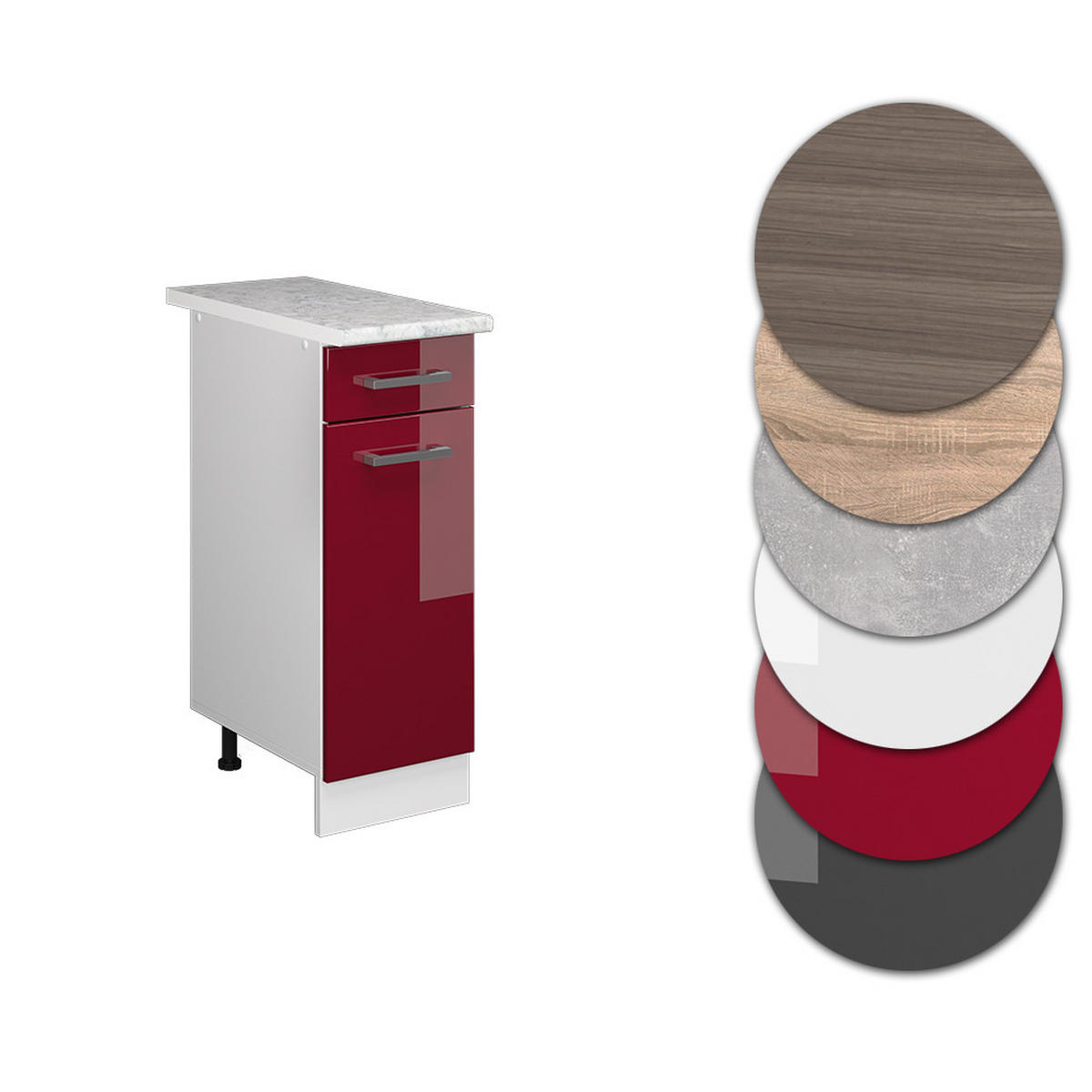 KÜCHENUNTERSCHRANK R-Line Rot Hochglanz 30 cm , AP Marmor - Bordeaux/Rot, Holzwerkstoff (30/81.6/60cm) - Vicco