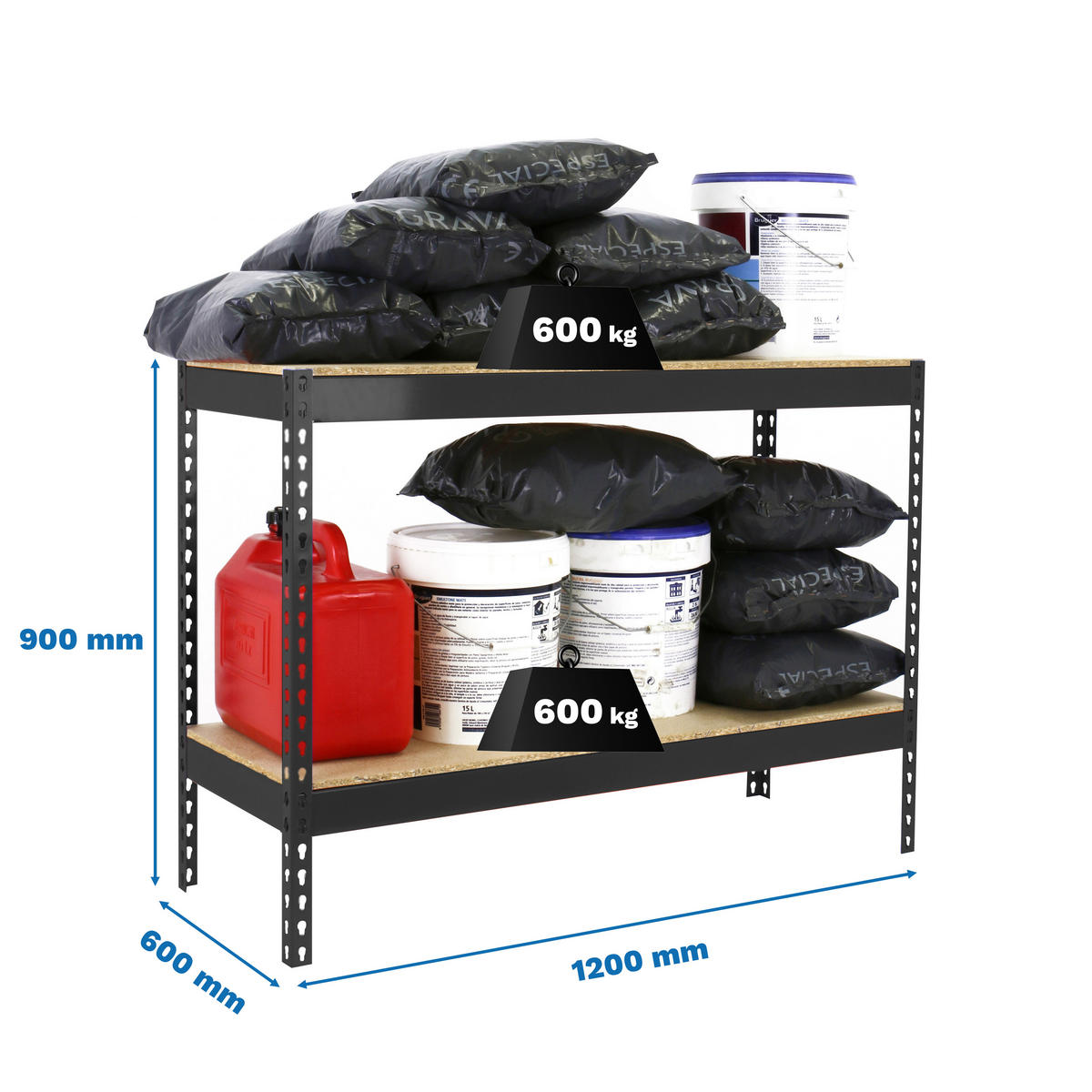 SCHWERLASTREGAL Wood Beast Two HxBxT 90 x 120 x 60 cm 2 Ebenen Fachlast 600 kg Anthrazit - Anthrazit, Metall (120/90/60cm) - PROREGAL