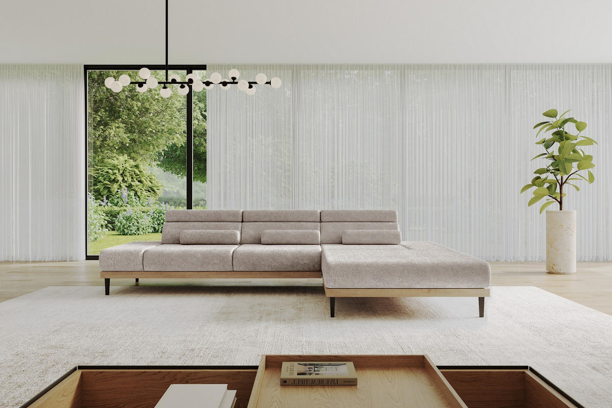 ELEKTRISCHES ECKSOFA Rechts MONA 316x205x85 Hellgrau Velours - Hellgrau, Holzwerkstoff/Textil (316/205cm) - ALTDECOR
