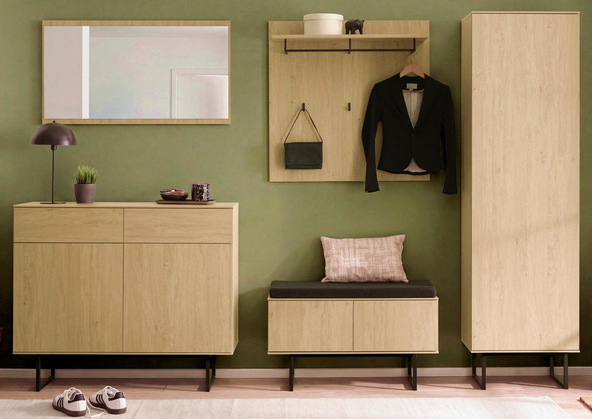 GARDEROBE-SET Stone Eiche 6-teilig 283 cm, Komplettset mit viel Stauraum - Eichefarben/Schwarz, Holzwerkstoff/Metall (283/200/40cm) - Furn.Design