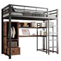HOCHBETT 90/200 cm aus Metall und MDF mit Schreibtisch und LED-Beleuchtung Schwarz - Schwarz, Holzwerkstoff (90/200cm) - Modenvie