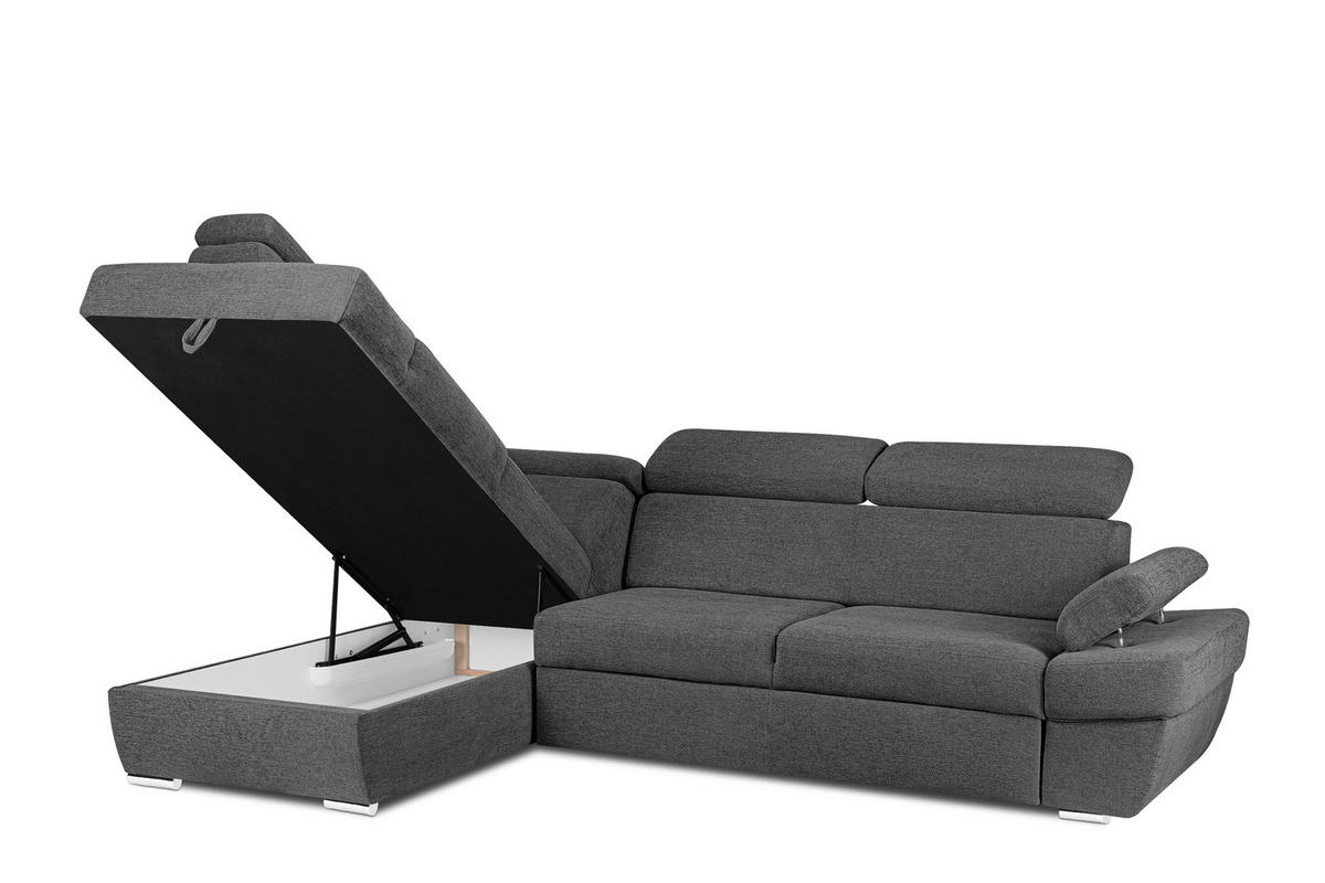 SCHLAFECKSOFA RATLO links 4/5-Sitzer mit Bettkasten, grau - Dunkelgrau/Silberfarben, Textil (270/190cm) - KONSIMO®