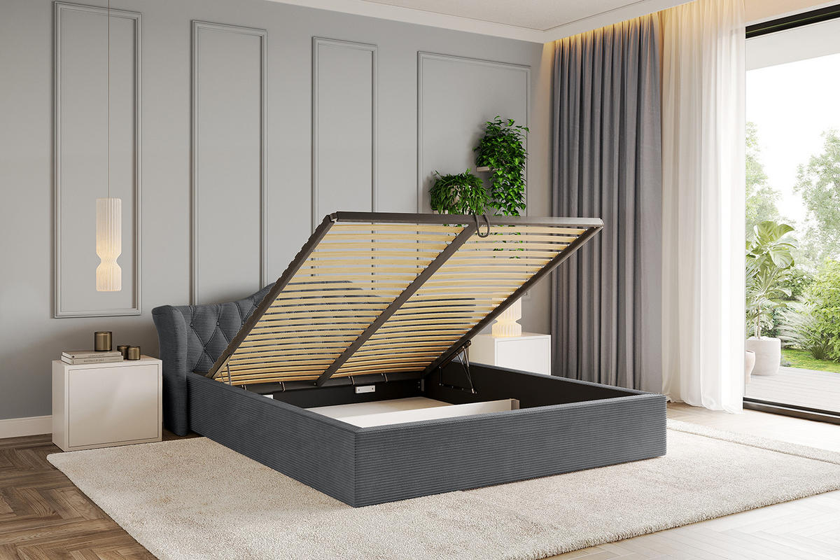 POLSTERBETT mit Bettkasten und Lattenrost, Boxbett ohne Matratze - ZORAN-V1 180x200 Dunkelgrau - Anthrazit, Holzwerkstoff/Textil (180/200cm) - ALTDECOR