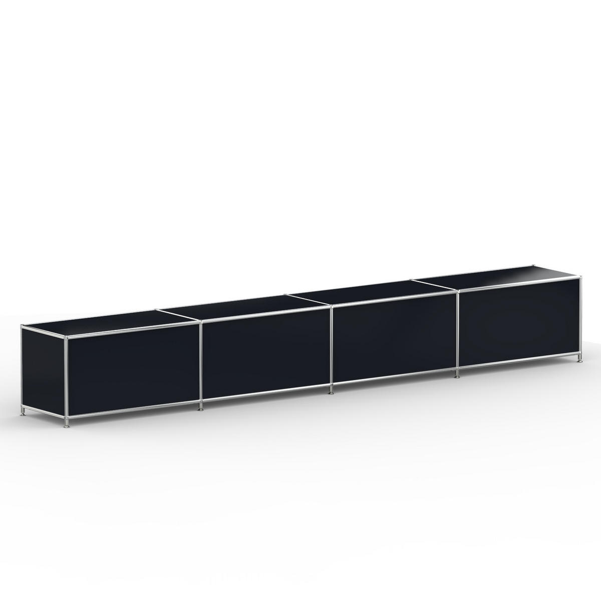 TV Board mit 4 Klappen & Schloss, Breite 302 cm, Graphitschwarz - Chromfarben/Silberfarben, Metall (40/43/302.2cm) - Versee
