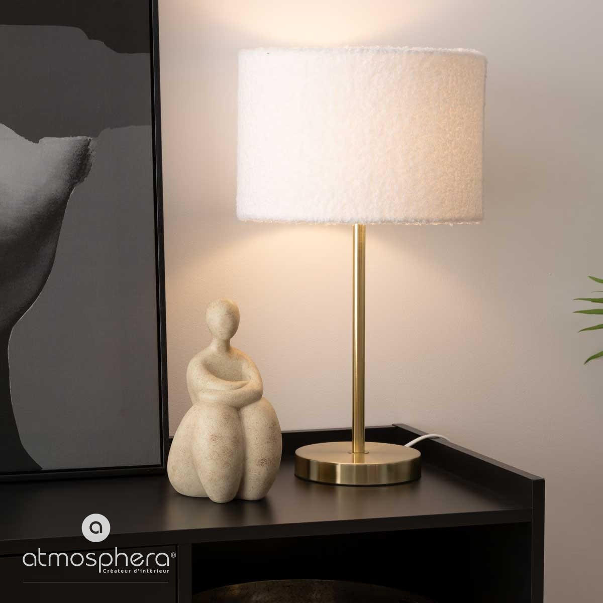 TISCHLEUCHTE Tina 49 cm Bouclé-Lampenschirm - Weiß, Metall (28/28/49cm) - Atmosphera Createur d´interieur