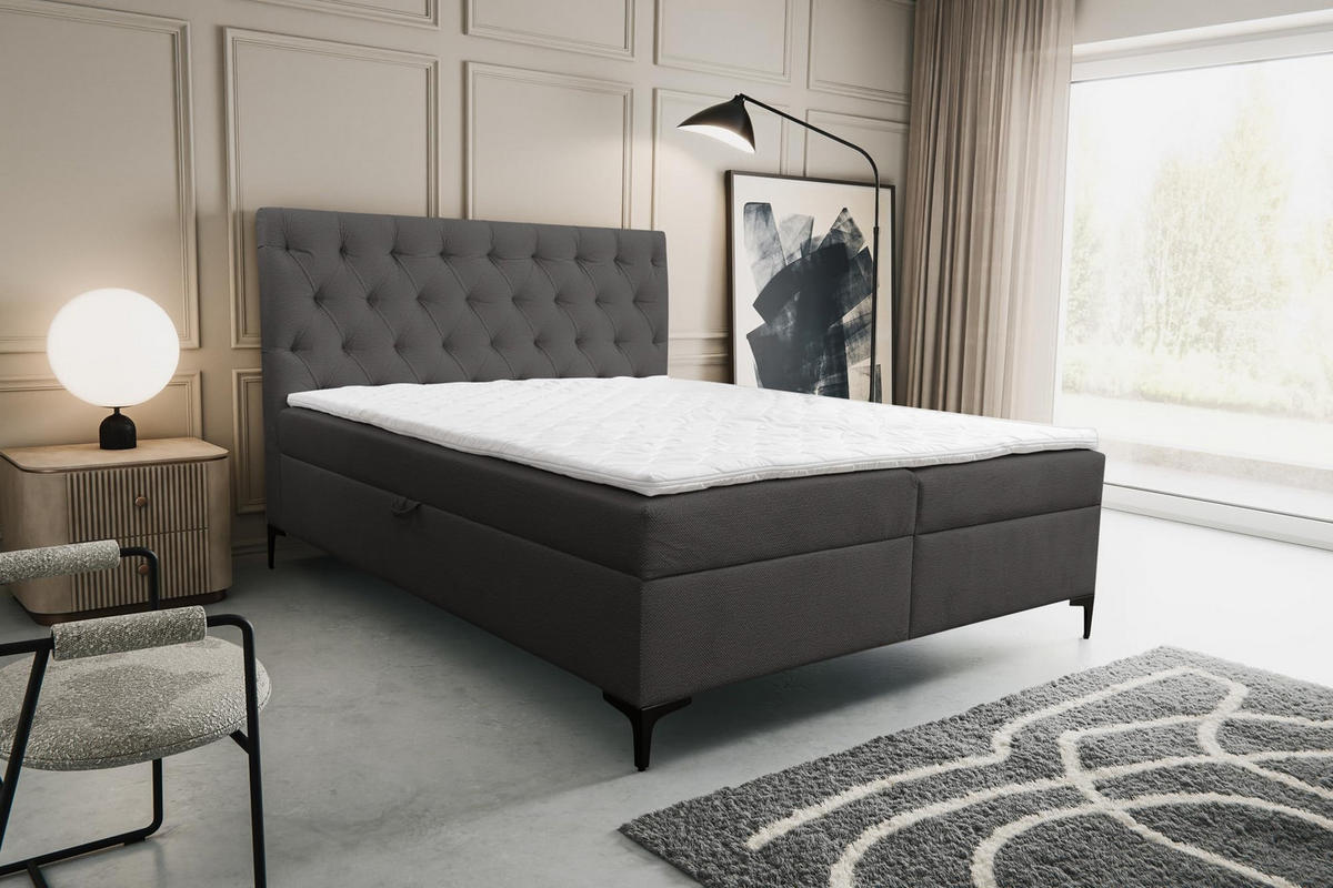 BOXBETT CLIPSO mit zwei Bettkästen H2/H3 Matratze 140 x 200 cm - Dunkelgrau, Holzwerkstoff (140/200cm) - VENASI MÖBEL