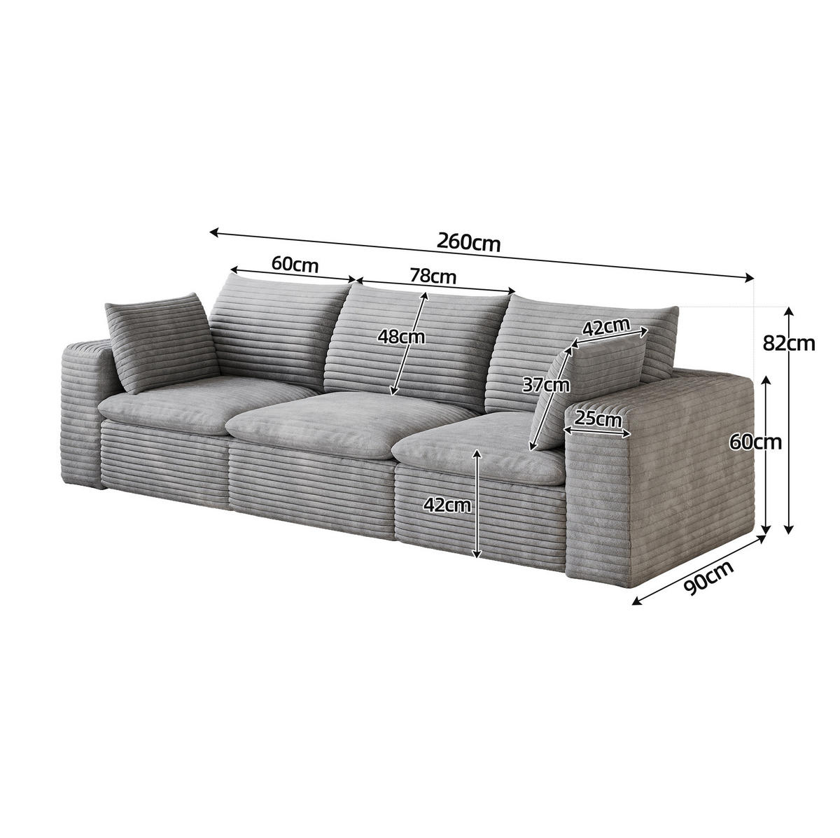 SOFA modular Grau - Grau, Kunststoff (90/60/260cm) - Meubliv