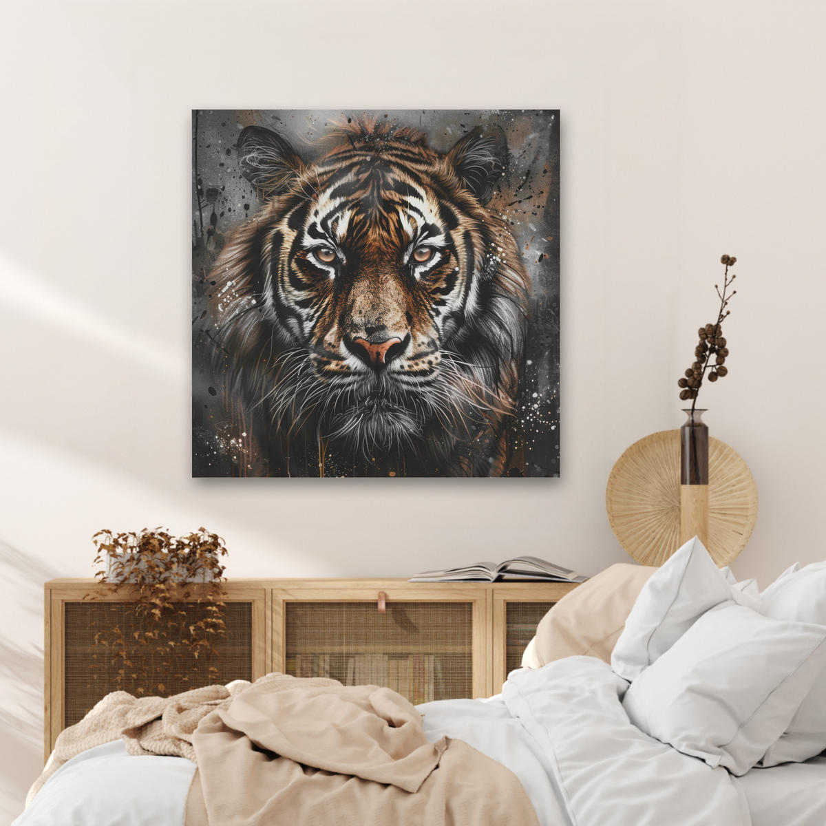AKUSTIKBILD Tiger - Tiere - Porträt - Luxus - Schwarz Akustikpaneele 80x80 cm - Braun, Kunststoff (80/80/0.9cm) - MuchoWow