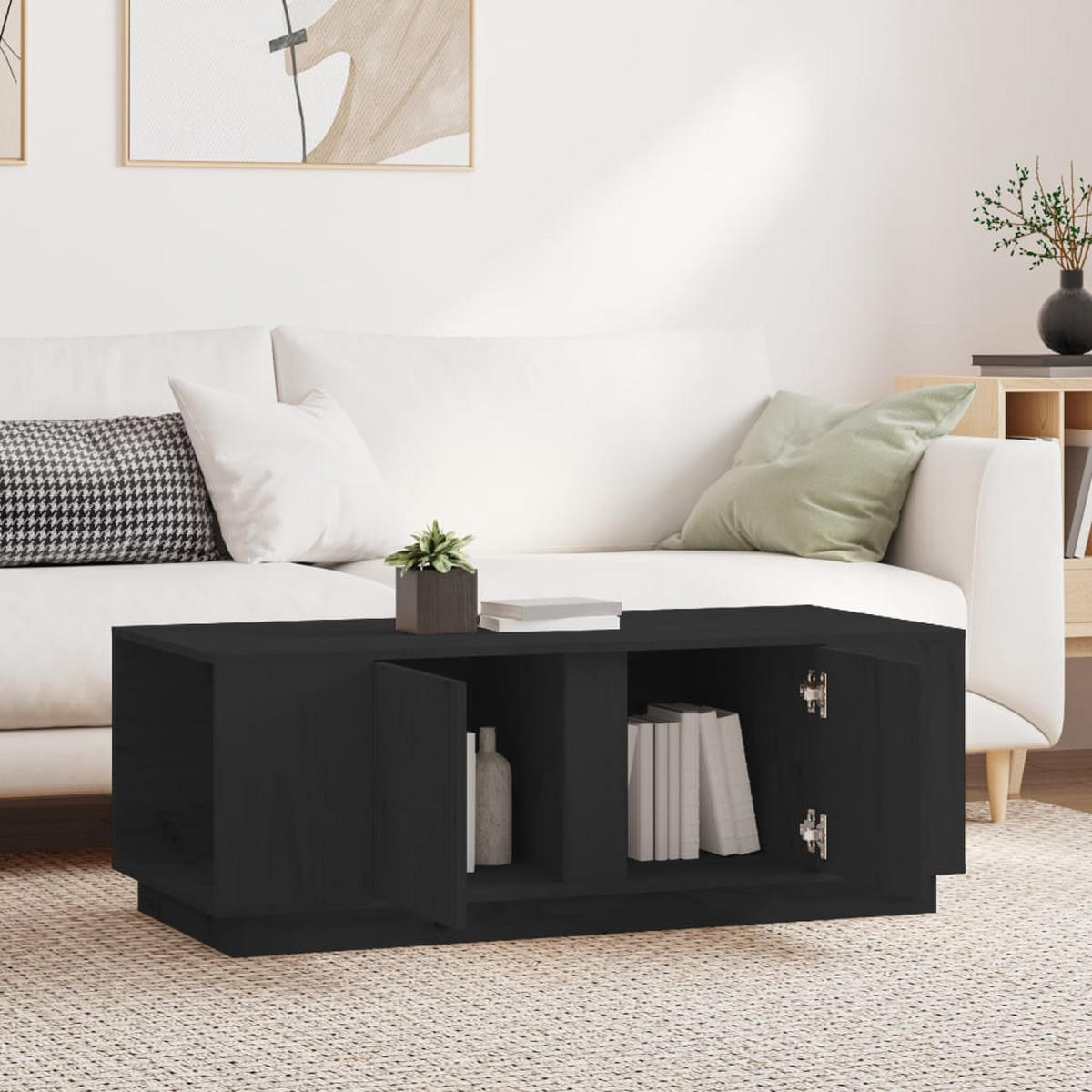 COUCHTISCH Schwarz 110x50x40 cm Massivholz Kiefer - Schwarz, Holz (110/50/40cm) - furnicato