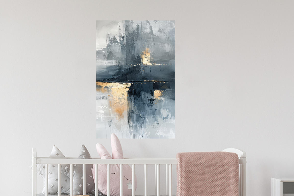 WANDTATTOO Kunst - Grau - Gold - Abstrakt 40x60 cm - Dunkelgrau, Kunststoff (40/60/0.1cm) - MuchoWow