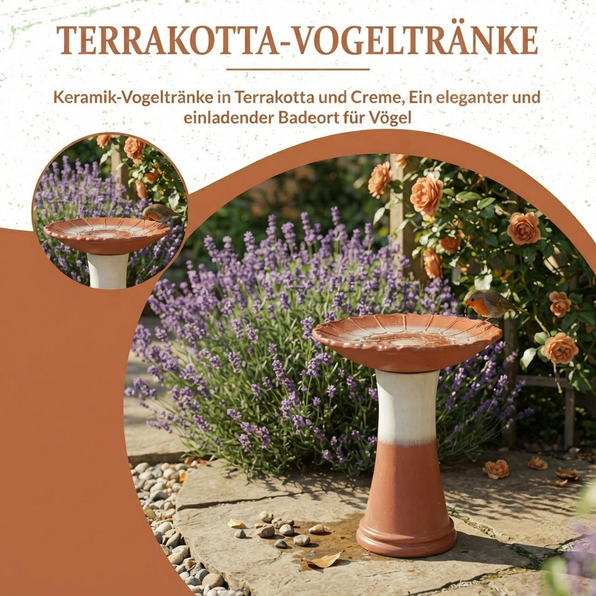 VOGELBAD mit Standfuß, Keramik Ø43/45H cm, Wetterfest, Rot - Rot, Keramik (43/45/43cm) - LVHOM