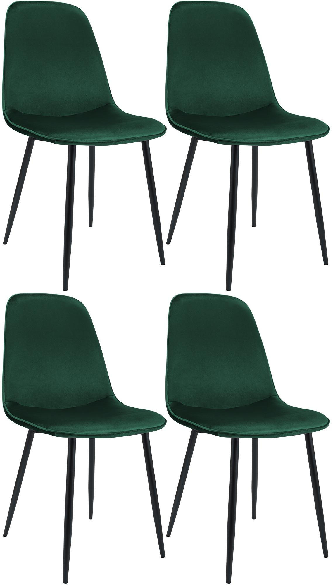 ESSZIMMERSTUHL 4er Set Samt Grün - Schwarz/Grün, Textil/Metall (45/88/54cm) - CLP