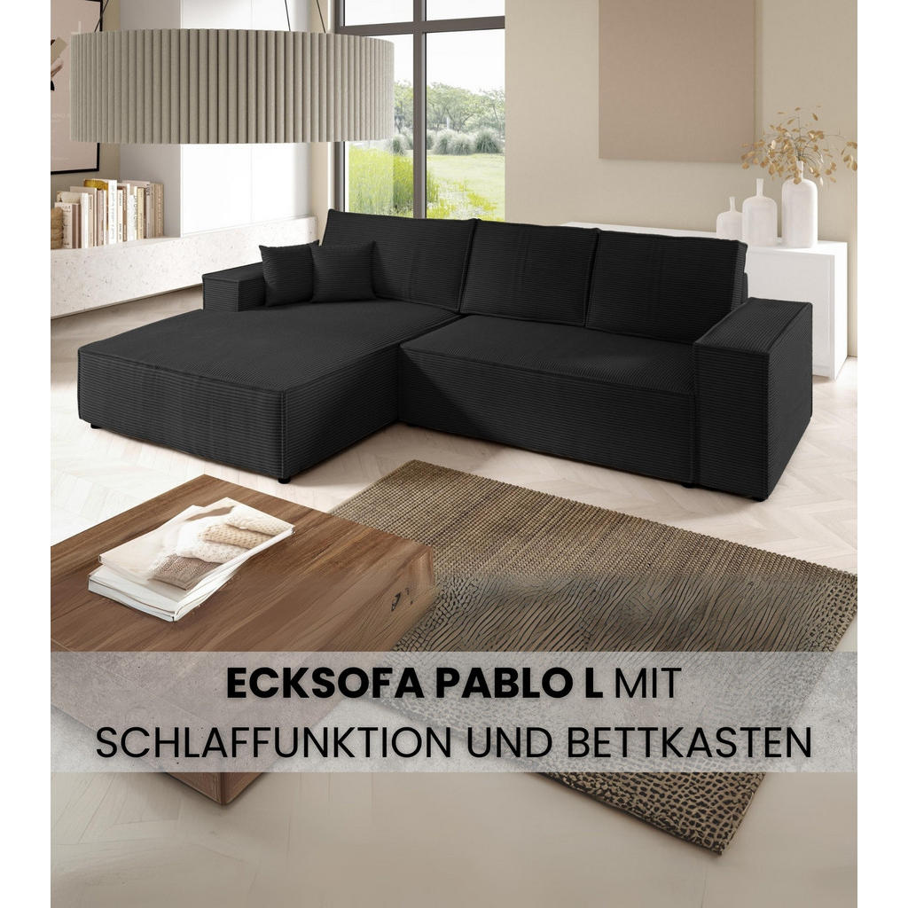 Thumbnail - Bromarkt Ecksofa, Schwarz, Textil, 3-Sitzer, Ottomane links, 294x185 cm, Wohnzimmer, Sofas & Couches, Wohnlandschaften, ...