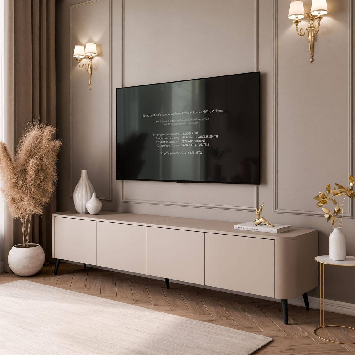 TV-SCHRANK CELESTE PUSH OPEN mit Beleuchtung auf Schräge schwarze Füßen - Kaschmir, Holzwerkstoff (200/46.5/40cm) - Lookway