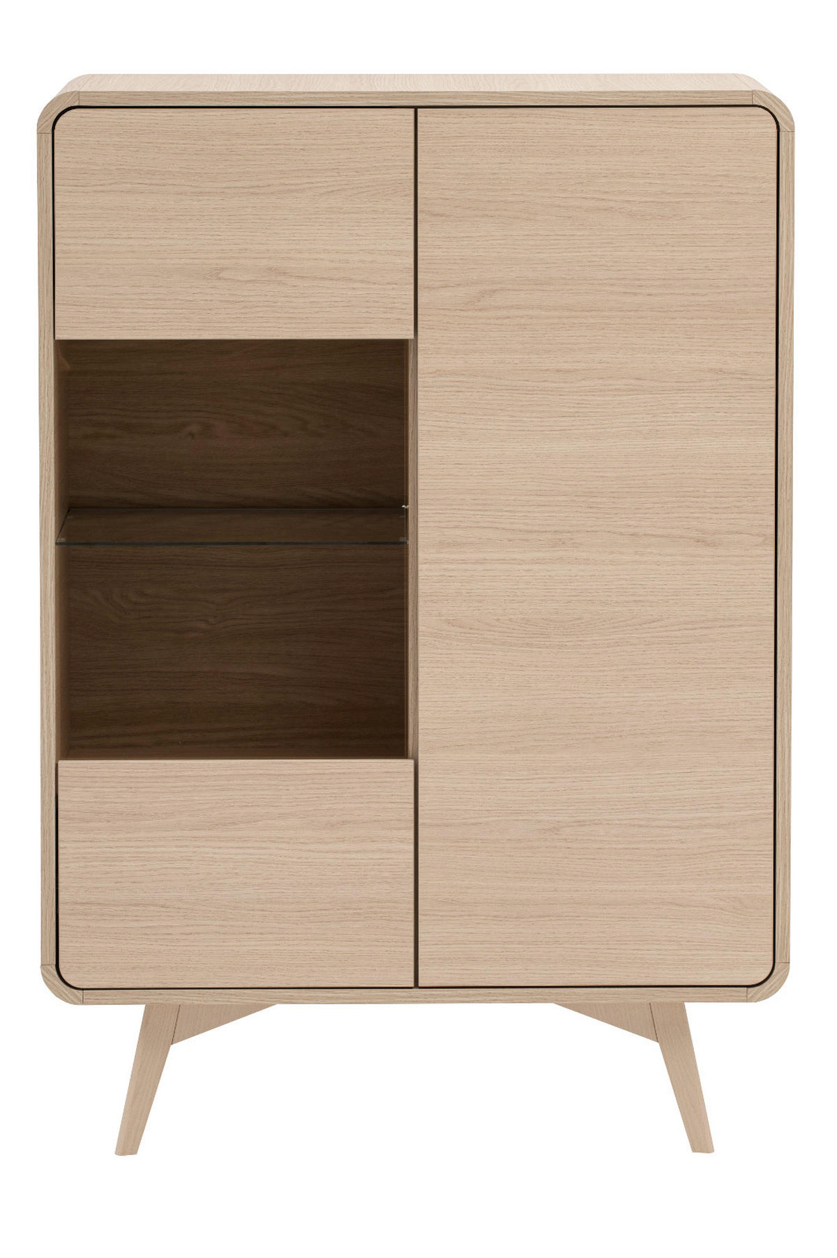 VITRINE Eiche natur skandinavisch 90 cm, Highboard mit Push-to-Open - Eichefarben, Glas/Holz (90/130/39cm) - Furn.Design