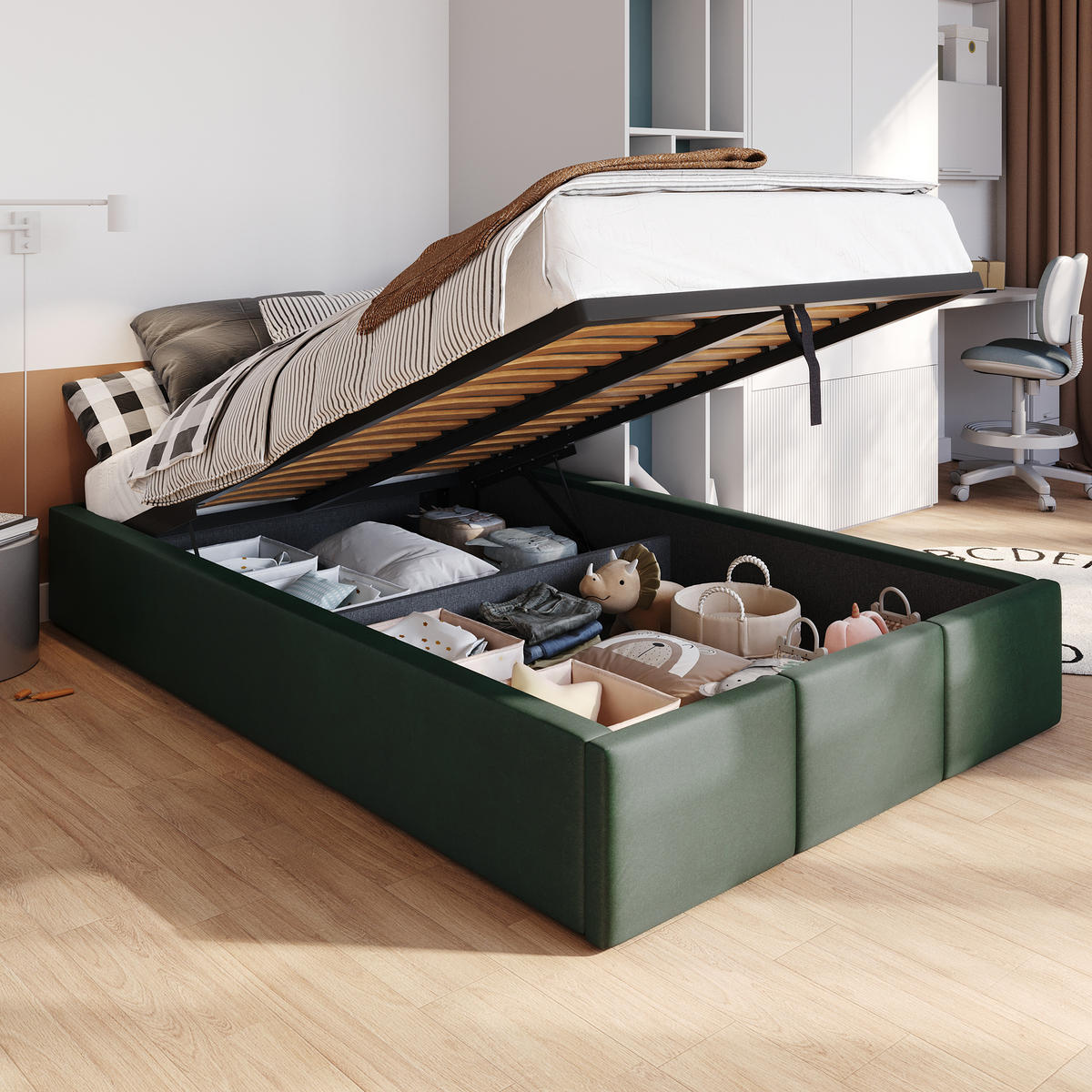 POLSTERBETT für Schlafzimmer Bett mit Stauraum Flaschengrün 120x200cm - Dunkelgrün, Holzwerkstoff/Textil (120/200cm) - Muralo