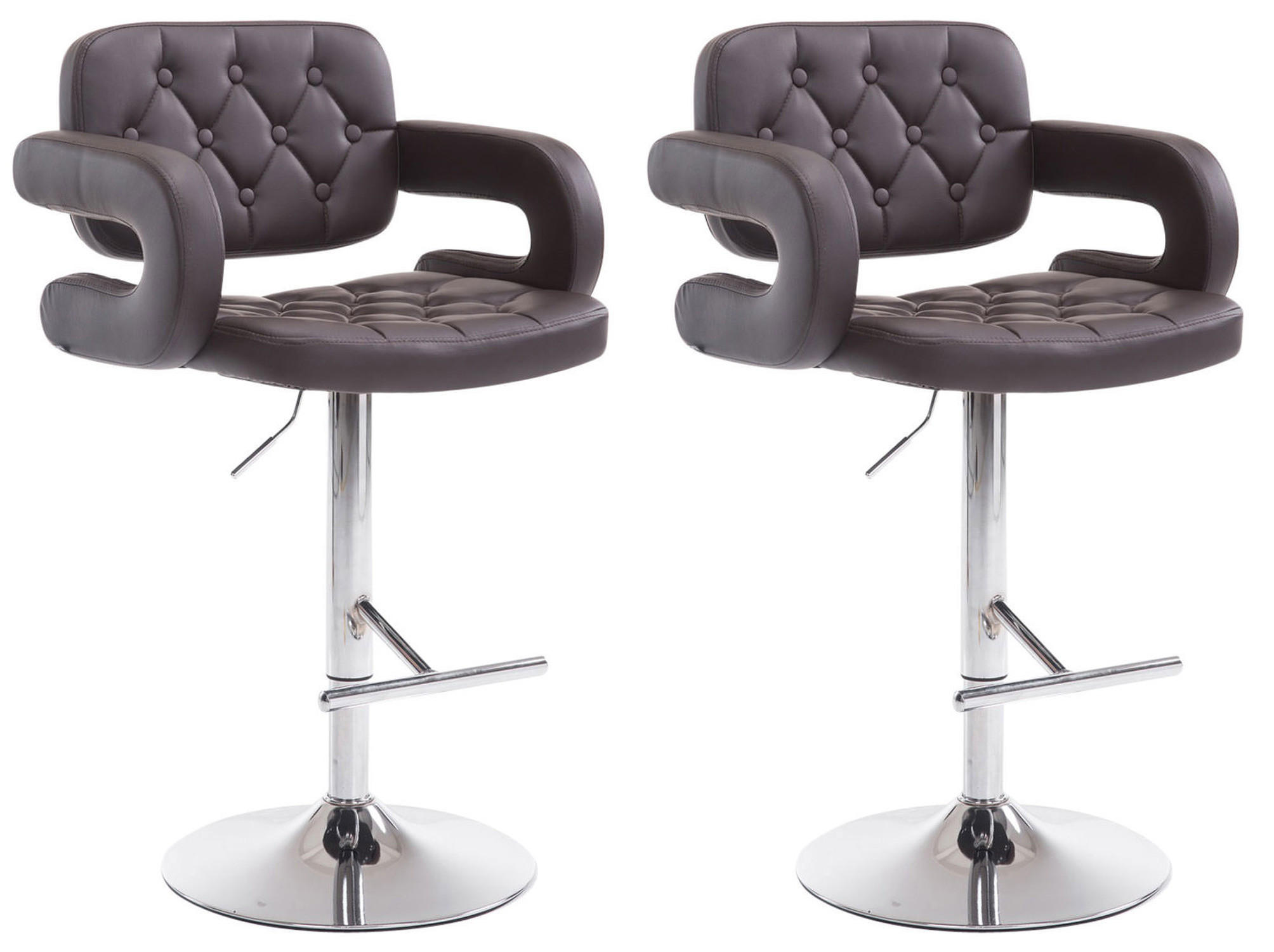 BARHOCKER Dubai, 2er Set, Gestell Metall in Chromoptik, Kunstleder Braun - Chromfarben/Braun, Kunststoff/Textil (52/100/55cm) - TPFLiving