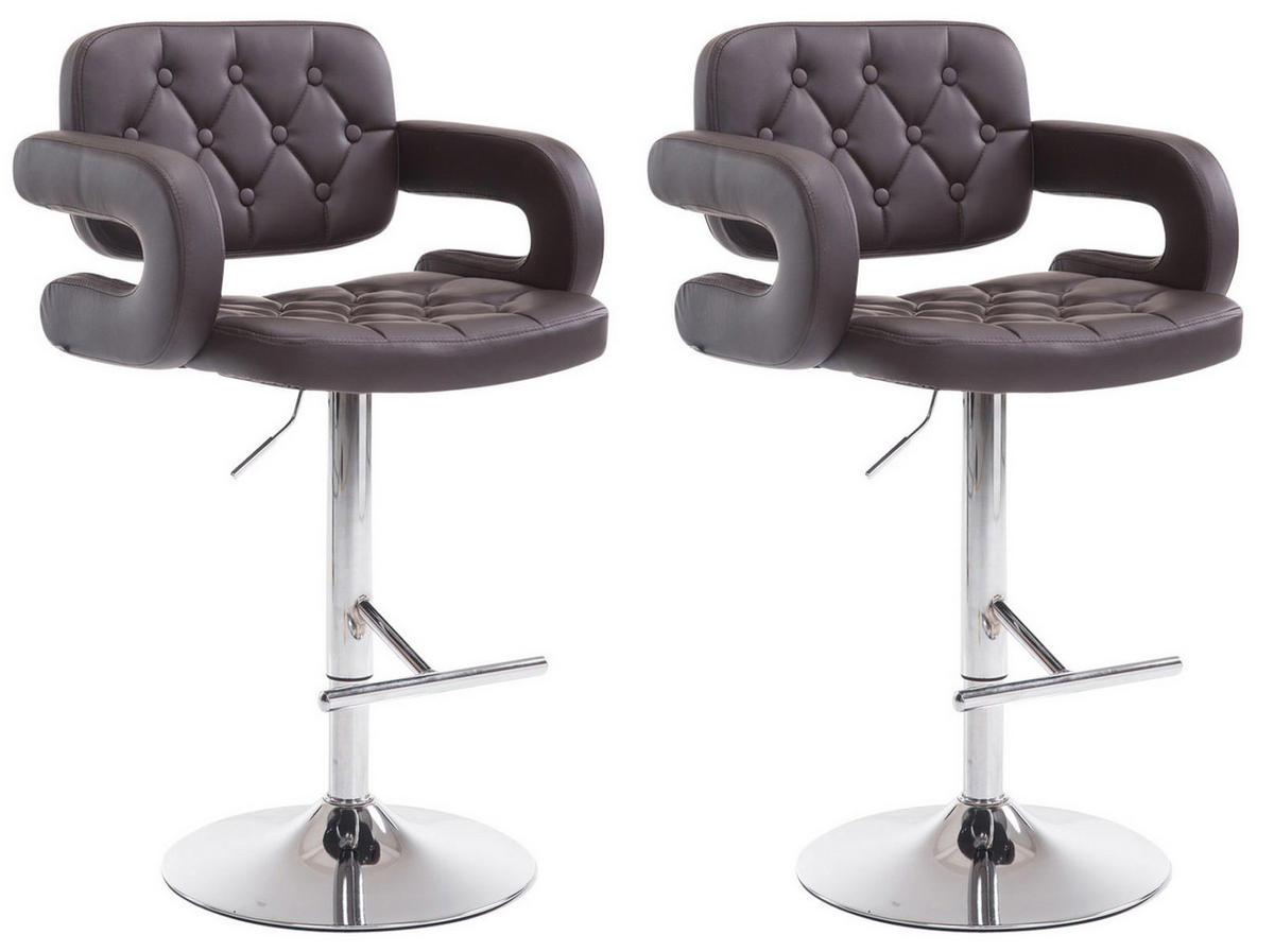 BARHOCKER Dubai, 2er Set, Gestell Metall in Chromoptik, Kunstleder Braun - Chromfarben/Braun, Kunststoff/Textil (52/100/55cm) - TPFLiving