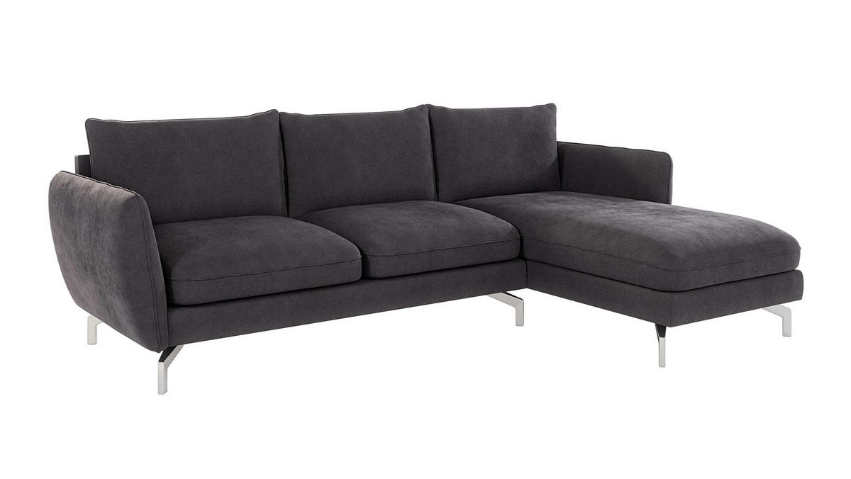 ECKSOFA Elou Graphit Microfaser - Chromfarben/Graphitfarben, Holz/Textil (261/167cm) - S-Style Möbel