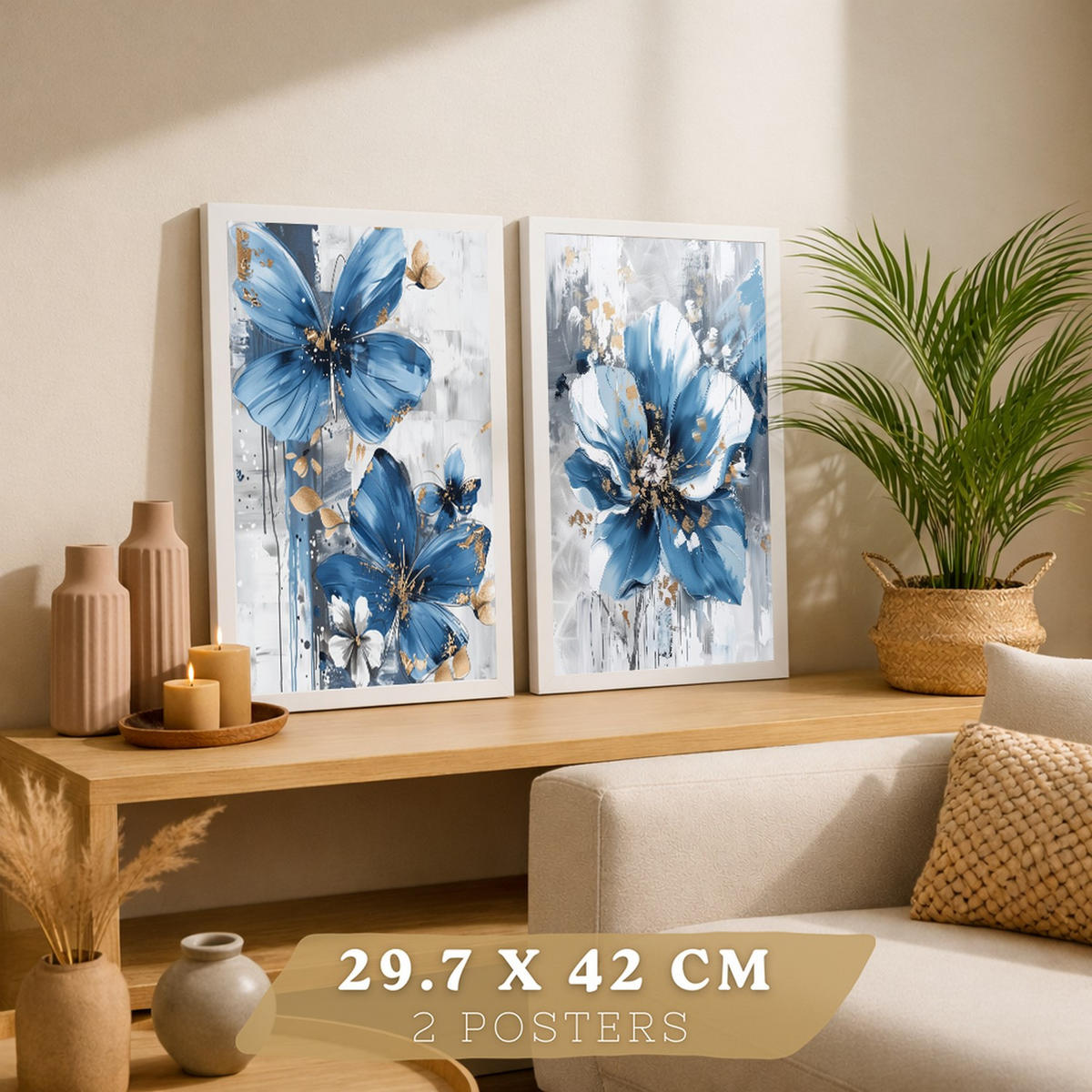 PLAKAT Sada 2 Modrá příroda A3 Bílý rám - bílá, papír (29.7/1/42cm) - Nacnic
