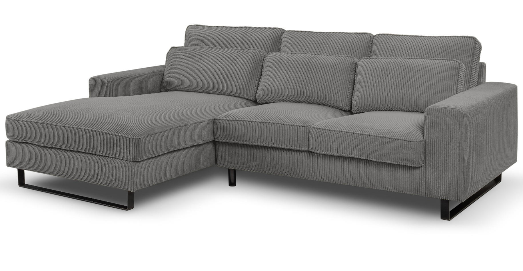 SOFA grau Cord 276 cm, Ecksofa 4-Sitzer, L-Sofa Ottomane links - Schwarz/Grau, Holz/Textil (276/183cm) - Inn.Furn