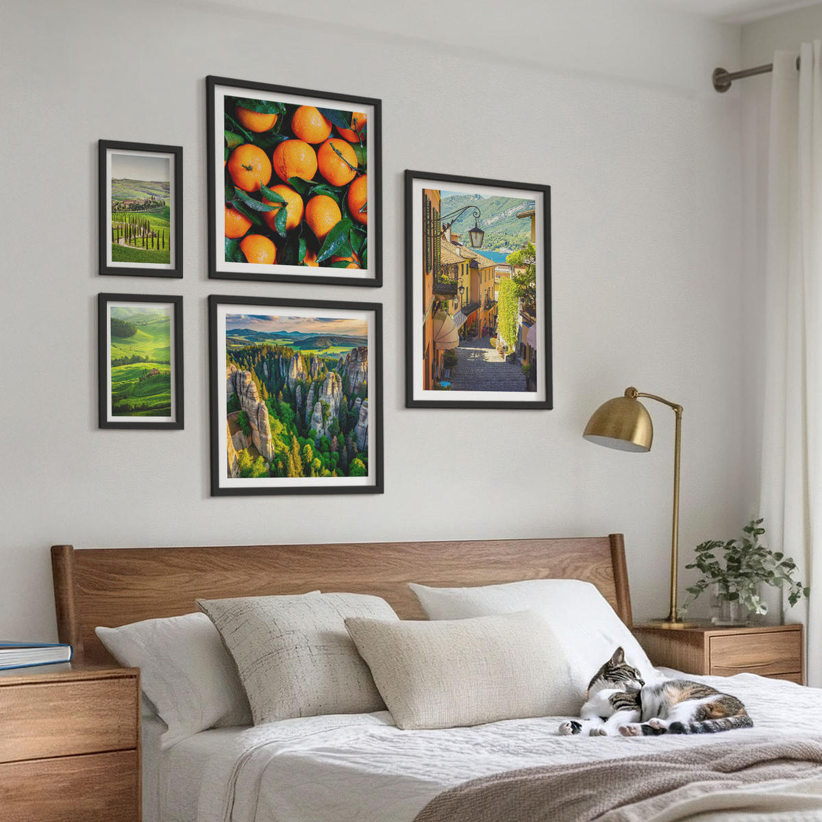 WANDBILDER 5er-Set - 50x50 cm & 20x30 cm & 40x60 cm Schwarzer Rahmen - Italienische Landschaft Orangen Natur - Schwarz, Kunststoff (40/60cm) - ArtPrintCave