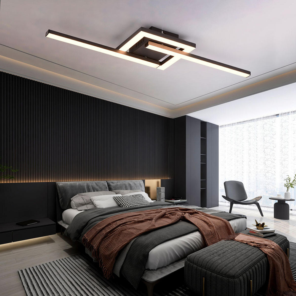 LED DECKENLEUCHTE Metall Schwarz matt - Schwarz, Metall (54/16/5cm)