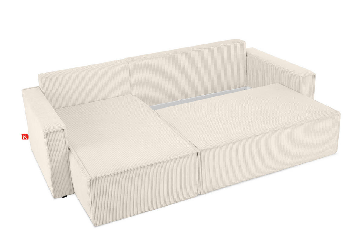 ECKSOFA-LINKS/RECHTS NAPI Schlaffunktion mit Cordbezug, beige - Ecru/Schwarz, Textil (246/148cm) - KONSIMO®