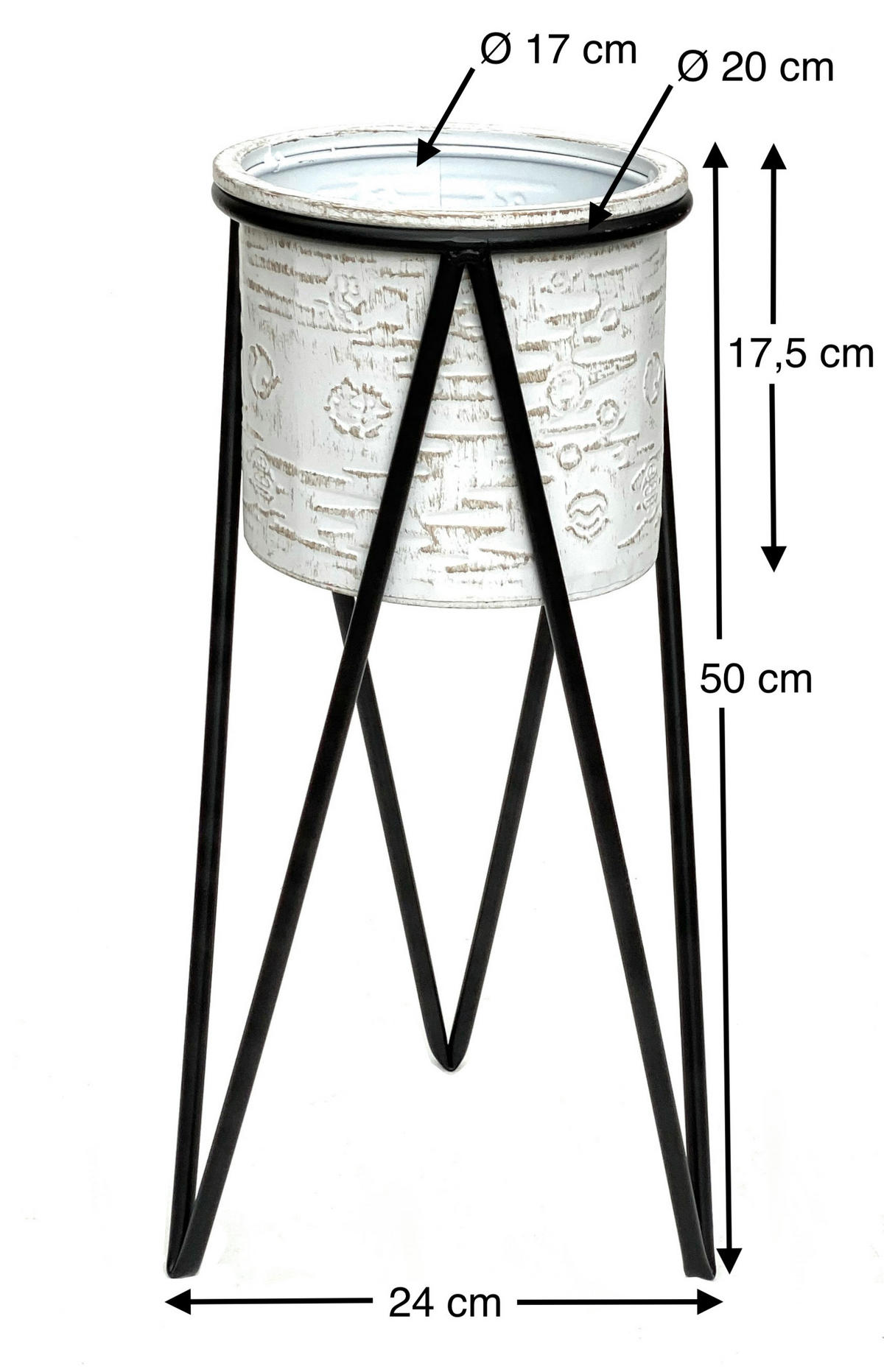 BLUMENHOCKER mit Topf Metall Schwarz/Weiß 24/24/50 cm - Schwarz, Metall (24/50/24cm) - DanDiBo