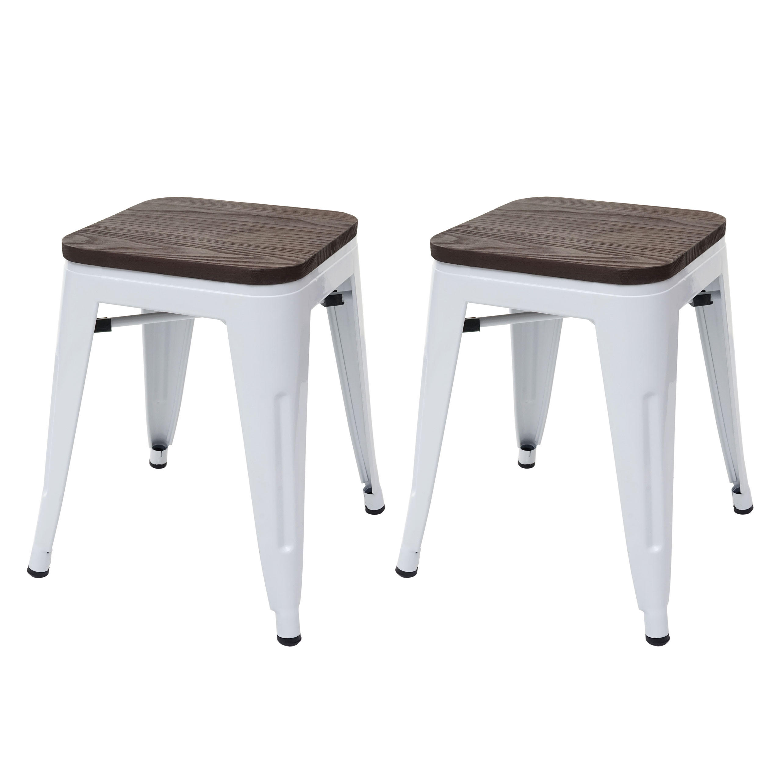 HOCKER 2er-Set inkl. Holz-Sitzfläche Metall, Industriedesign, stapelbar Weiß - Weiß, Metall (39/45.5/39cm) - PROREGAL