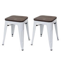 HOCKER 2er-Set inkl. Holz-Sitzfläche Metall, Industriedesign, stapelbar Weiß - Weiß, Metall (39/45.5/39cm) - PROREGAL