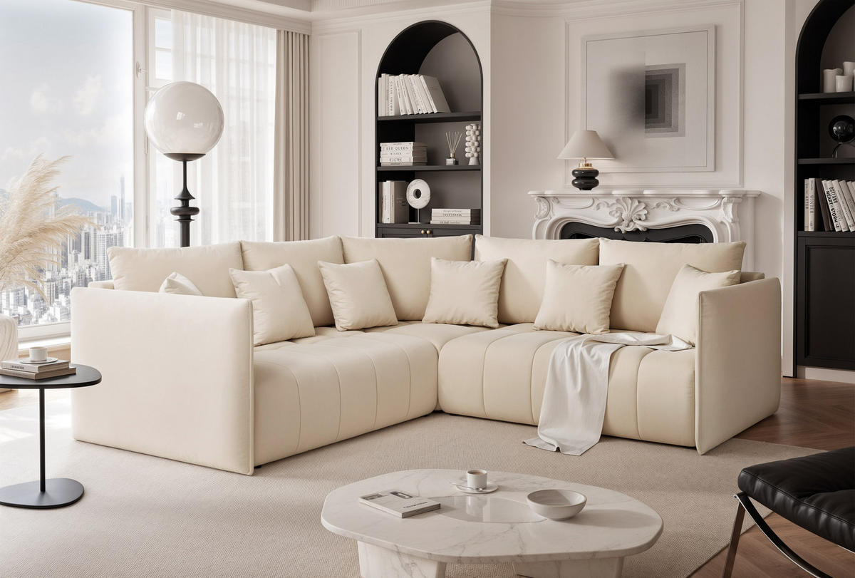ECKSOFA OLIMPIA mit Schlaffunktion und Bettkasten Creme - Creme, Holzwerkstoff/Kunststoff (235/230cm) - Idohome