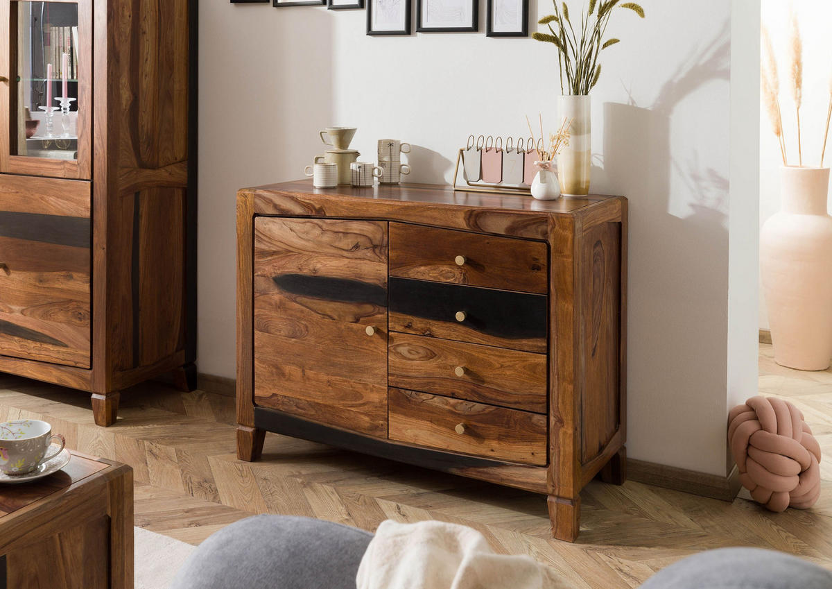 KOMMODE Sheesham 100x45x80 dunkelbraun lackiert ANCONA #215 - Dunkelbraun, Holz (100/80/45cm) - Massivmoebel24
